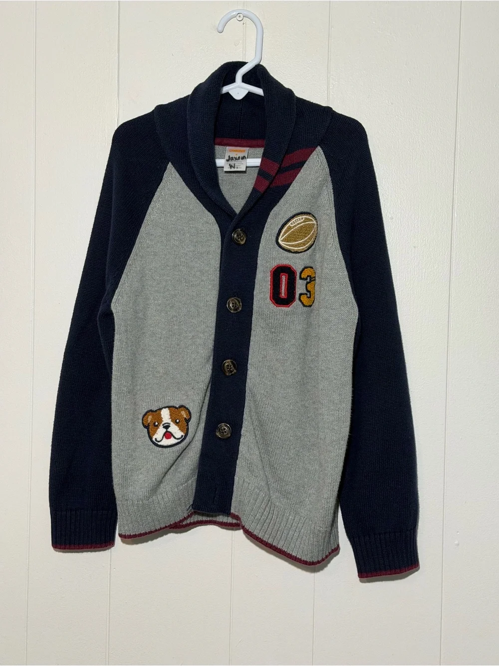 Gymboree Gray & Navy Shawl Collar Patch Cardigan